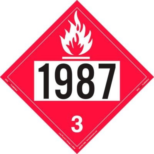 American Labelmark Co LabelMaster® ZRV21987 Flammable Liquid Placard, UN 1987, Rigid Vinyl, 25/Pack ZRV21987